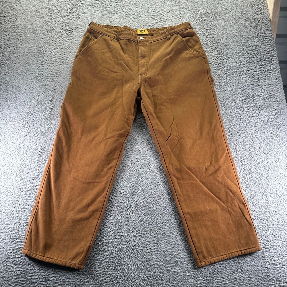 Wells Lamont Carpenter Pants Men 38x27‎ Brown Cotton Fleece Lined Workwear
